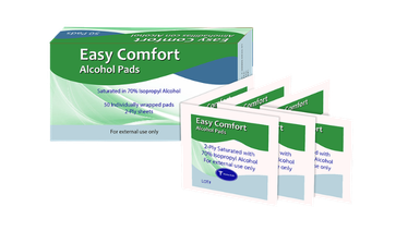 Easy Comfort Alcohol Pads 50 count for sanitizing and disinfecting skin before injections.