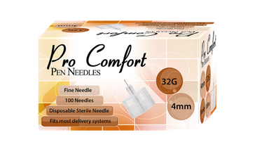 32G Pro Comfort Insulin Pen Needles 4mm for precise, easy insulin injections with comfort.