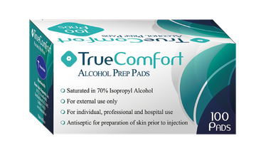 True Comfort Alcohol Pads for cleaning and disinfecting skin before injections and minor procedures.