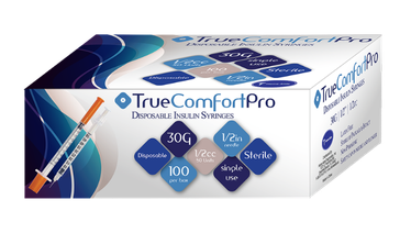30G True Comfort Pro Insulin Syringes 1/2cc for precise insulin delivery with comfort.