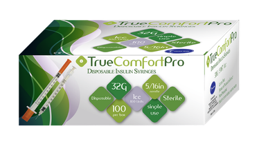 32G True Comfort Pro Insulin Syringes 1cc 5/16 for accurate insulin delivery with comfort.