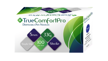33G True Comfort Pro Pen Needles 5mm for precise and comfortable insulin delivery.