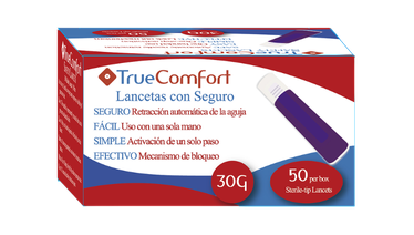 True Comfort Safety Lancets 30G, 50 count for accurate and comfortable blood glucose testing.